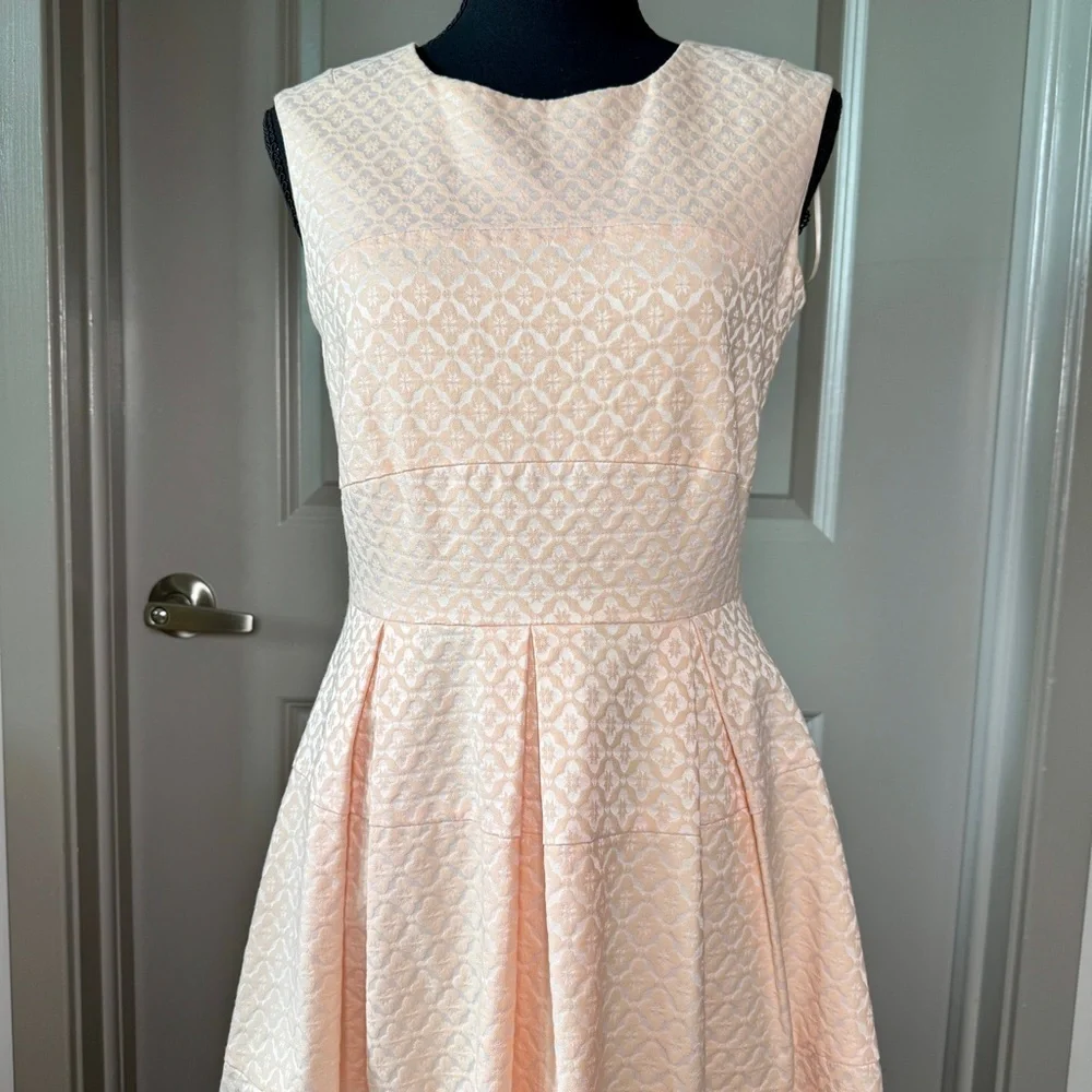 Jonathan Saunders Peach Jacquard Midi Dress Size 6 US Diamond Cutout Retro Style
